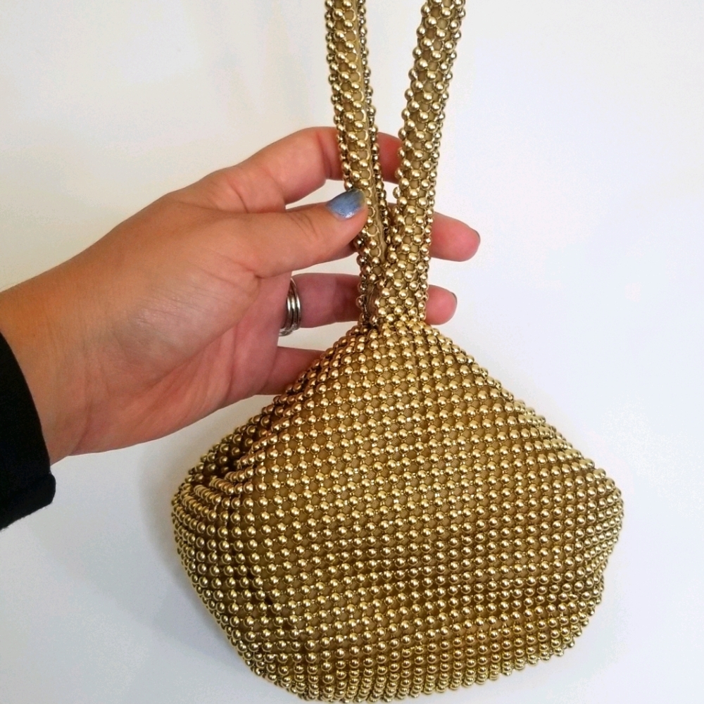 Vintage gold beaded handbag unique shape